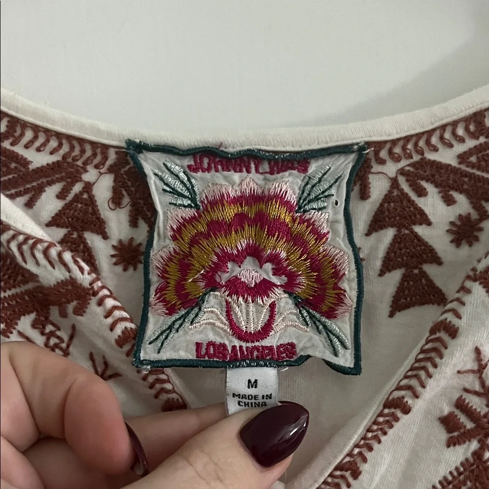 Johnny Was White and Brown Geometric Women's Top - Picture 2 of 3